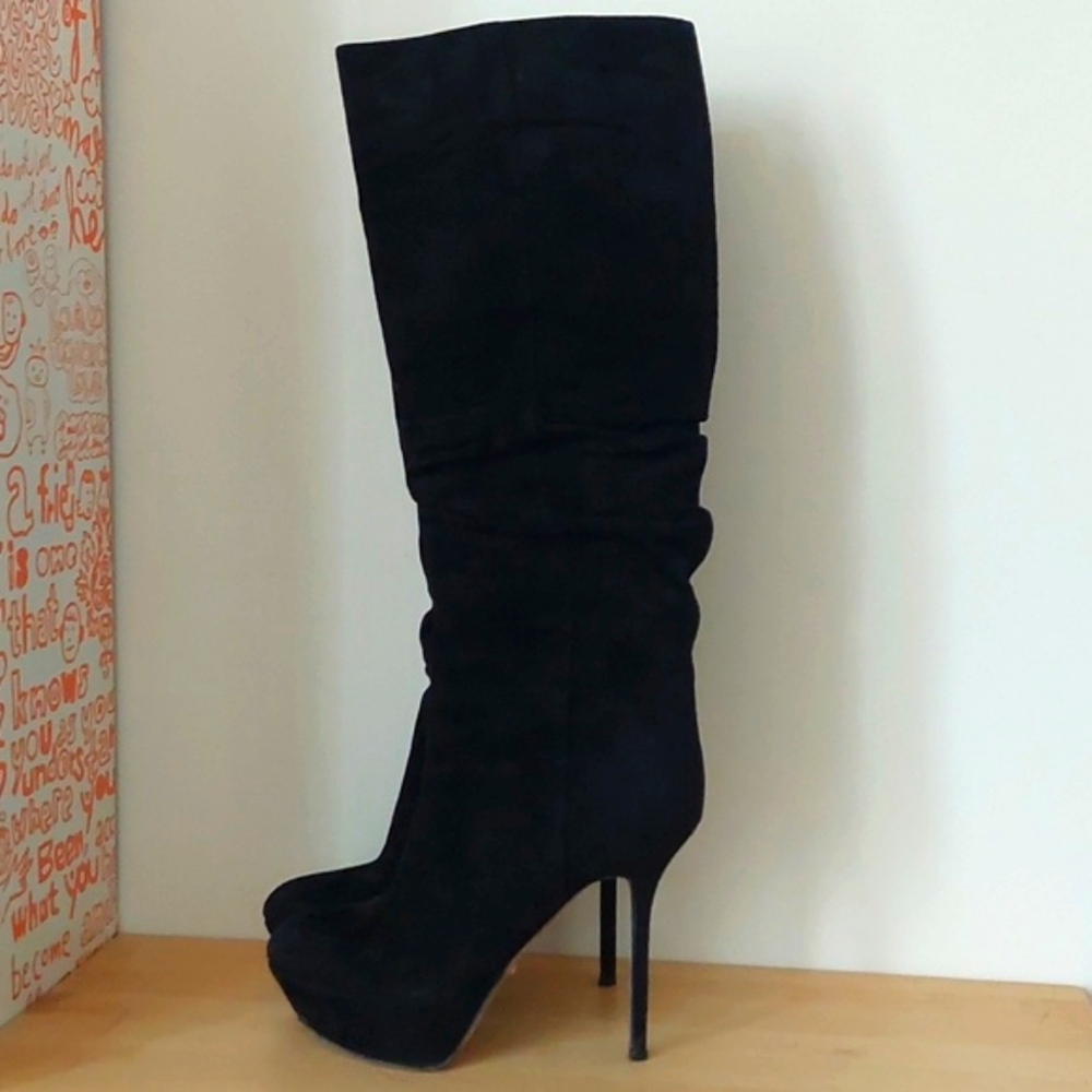 Sergio Rossi high heel black suede slouch boots